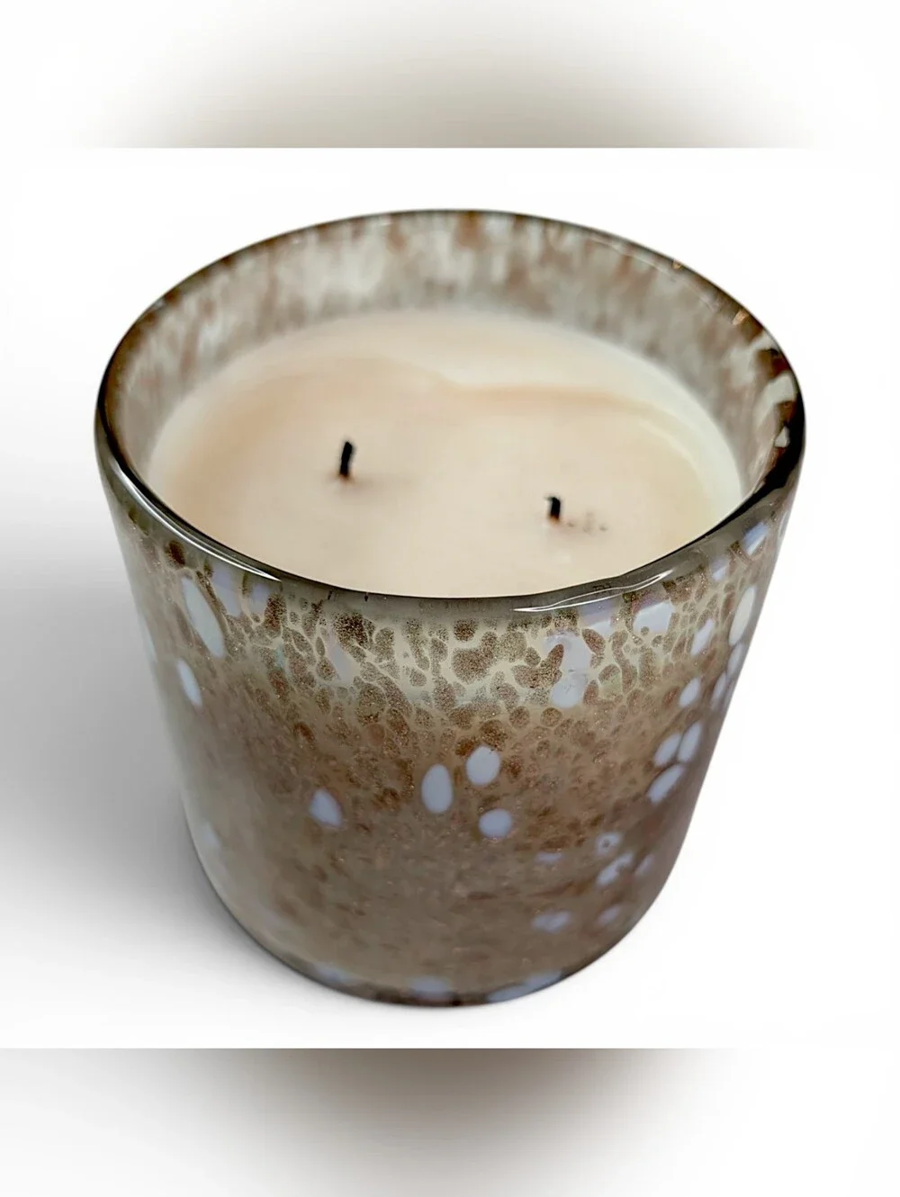 Zodax Tonka Absolute Scented Candle Speckled 16 oz Two Wick Hand Blown Art Glass